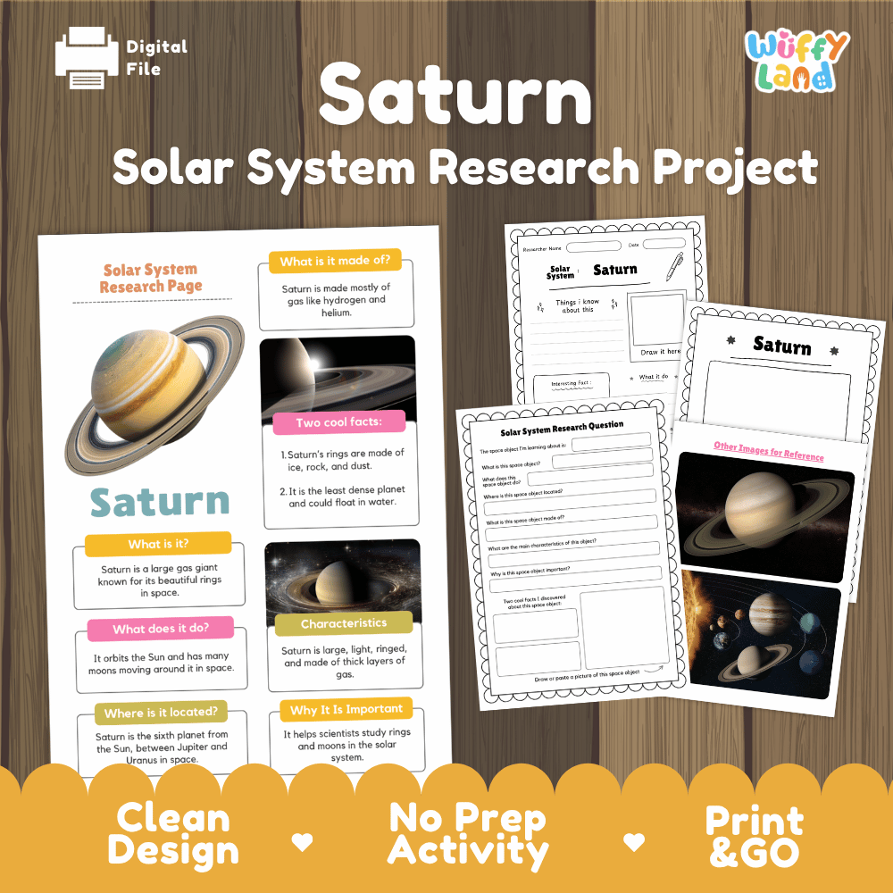 Saturn Solar System Research Project Worksheets and Fact Sheet