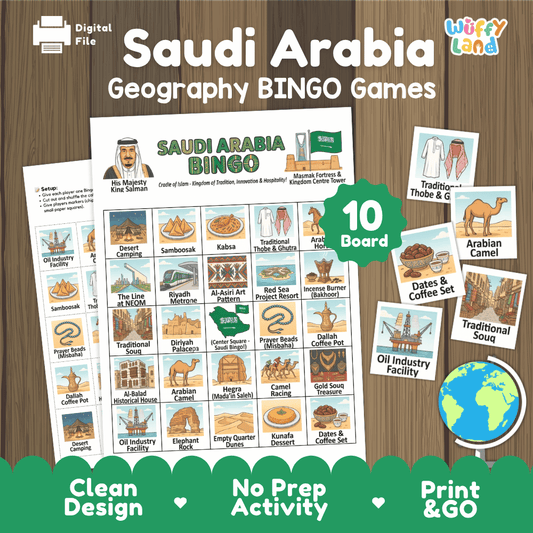 Saudi Arabia Geography BINGO Game | Saudi Arabian Culture and Landmarks Printable Activity