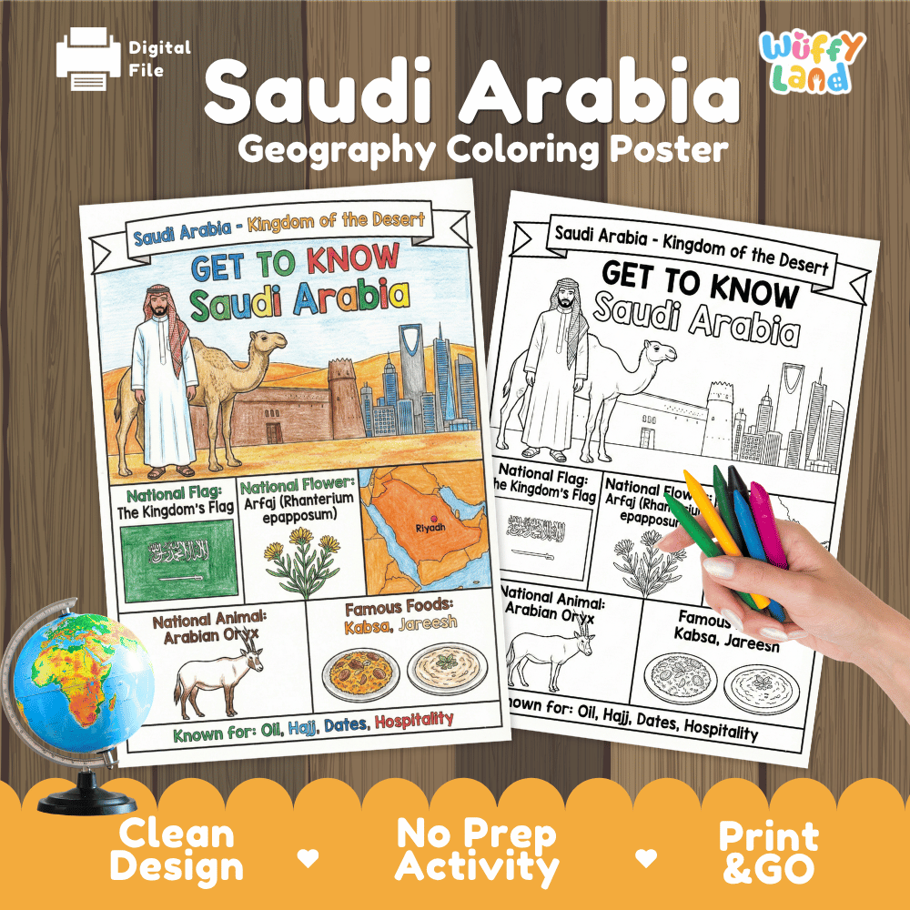 Saudi Arabia Geography Coloring Poster Worksheets