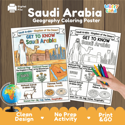 Saudi Arabia Geography Coloring Poster Worksheets