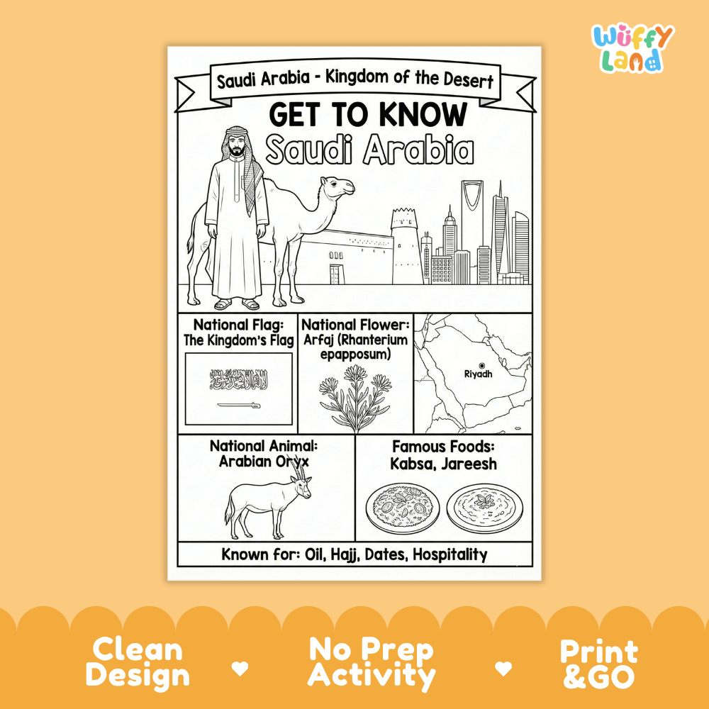 Saudi Arabia Geography Coloring Poster Worksheets