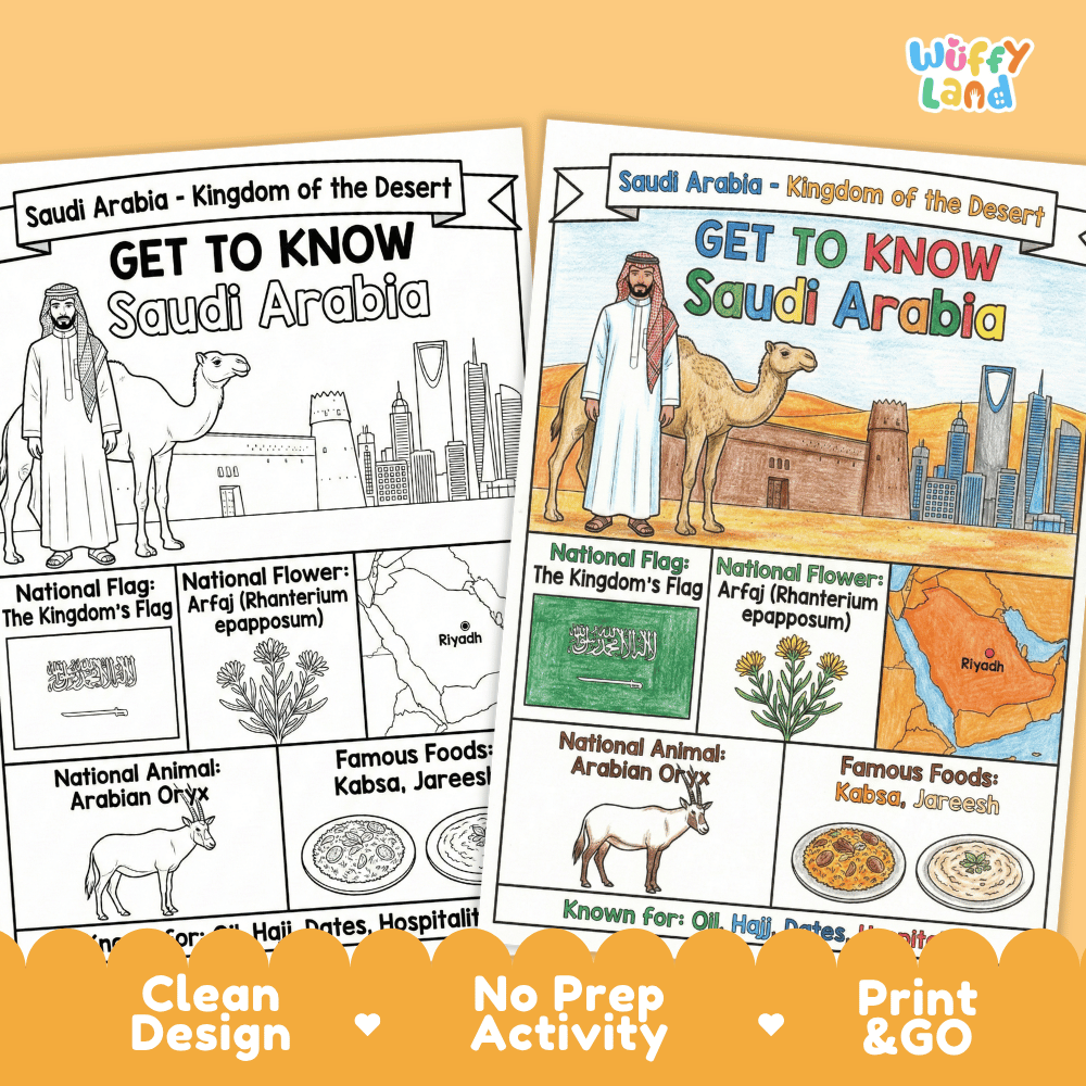 Saudi Arabia Geography Coloring Poster Worksheets