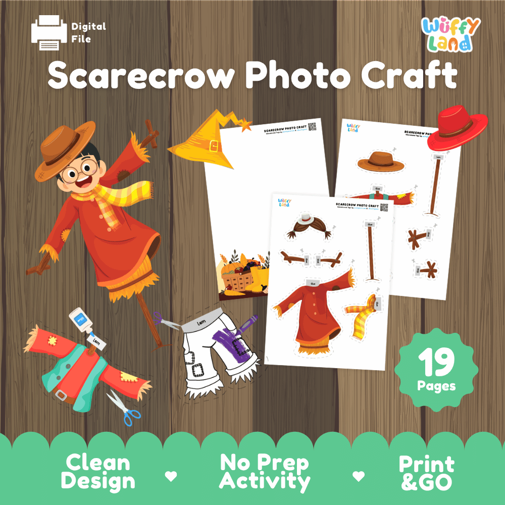 Scarecrow Photo Craft Cut and Paste Activity Worksheets