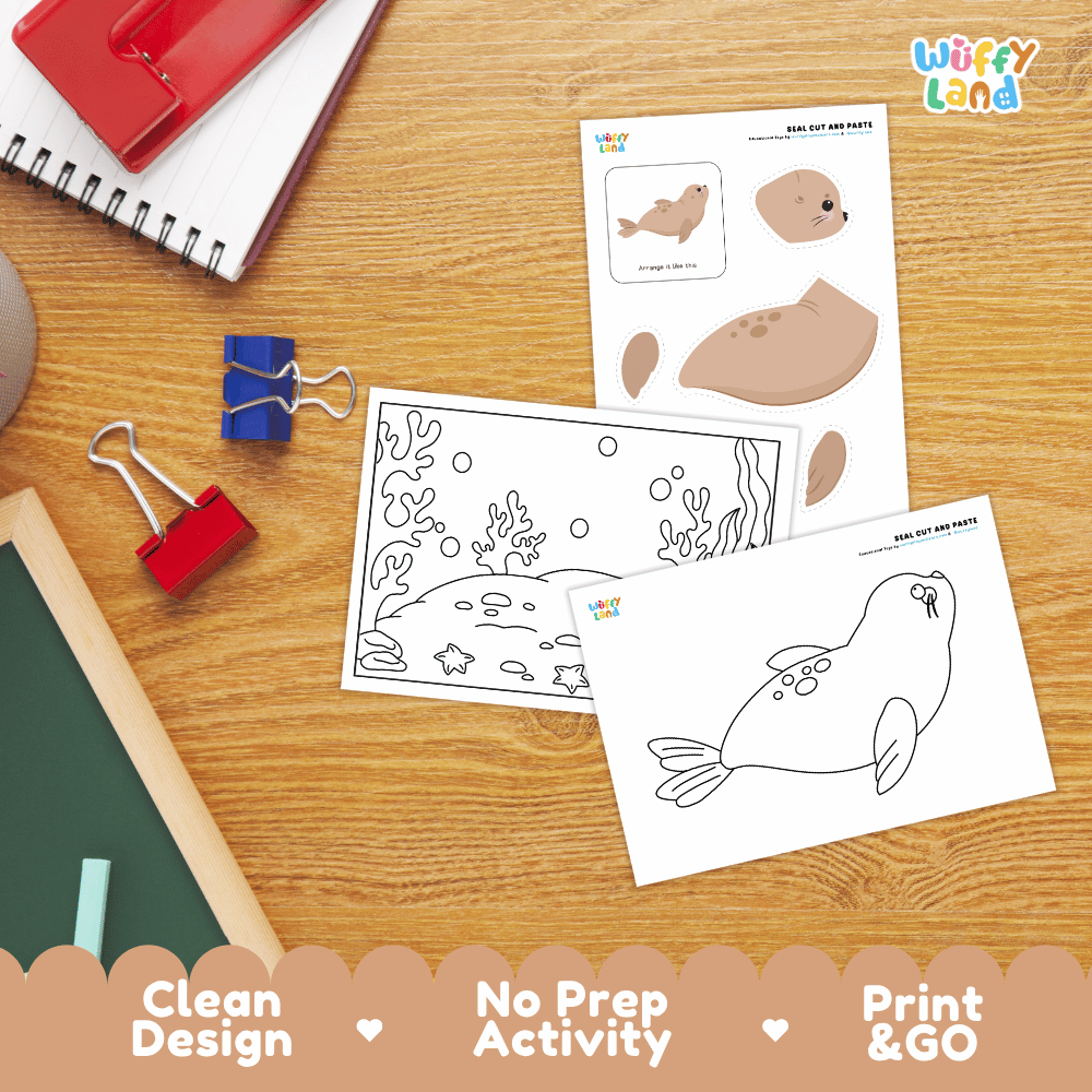 Seal Cut and Paste Craft and Coloring Activity Worksheets