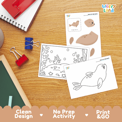 Seal Cut and Paste Craft and Coloring Activity Worksheets
