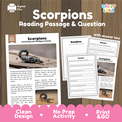 Scorpions Reading Passage and Comprehension Questions Worksheets with Answer Key