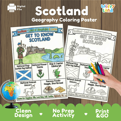 Scotland Geography Coloring Poster and Fact Sheet Printables