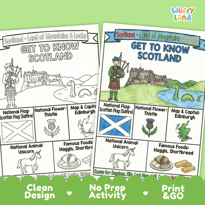 Scotland Geography Coloring Poster and Fact Sheet Printables