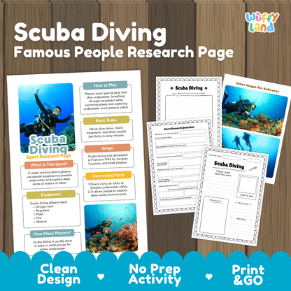Scuba Diving Sport Research Project and Informational Worksheets