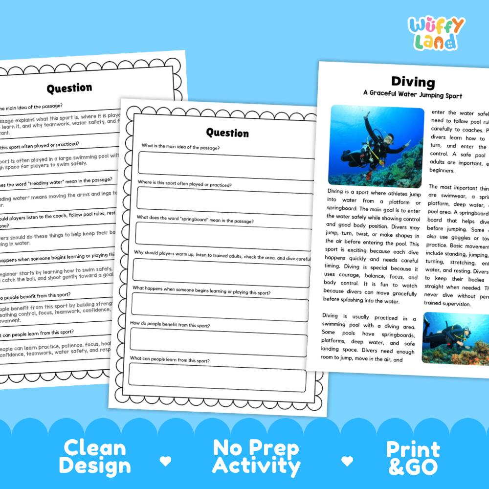 Scuba Diving Sport Research Project and Informational Worksheets