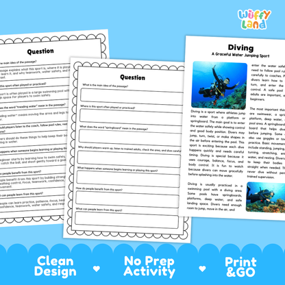 Scuba Diving Sport Research Project and Informational Worksheets
