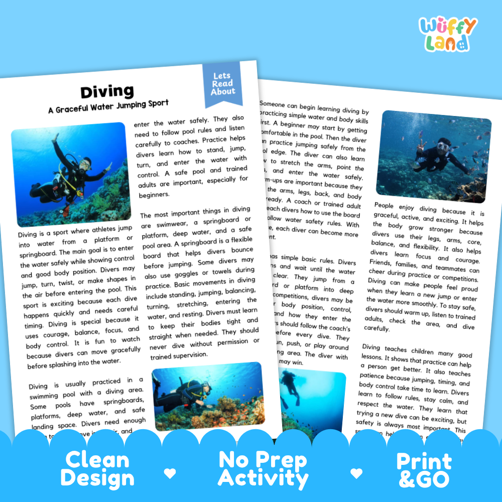 Scuba Diving Sport Research Project and Informational Worksheets