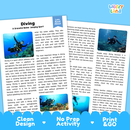 Scuba Diving Sport Research Project and Informational Worksheets