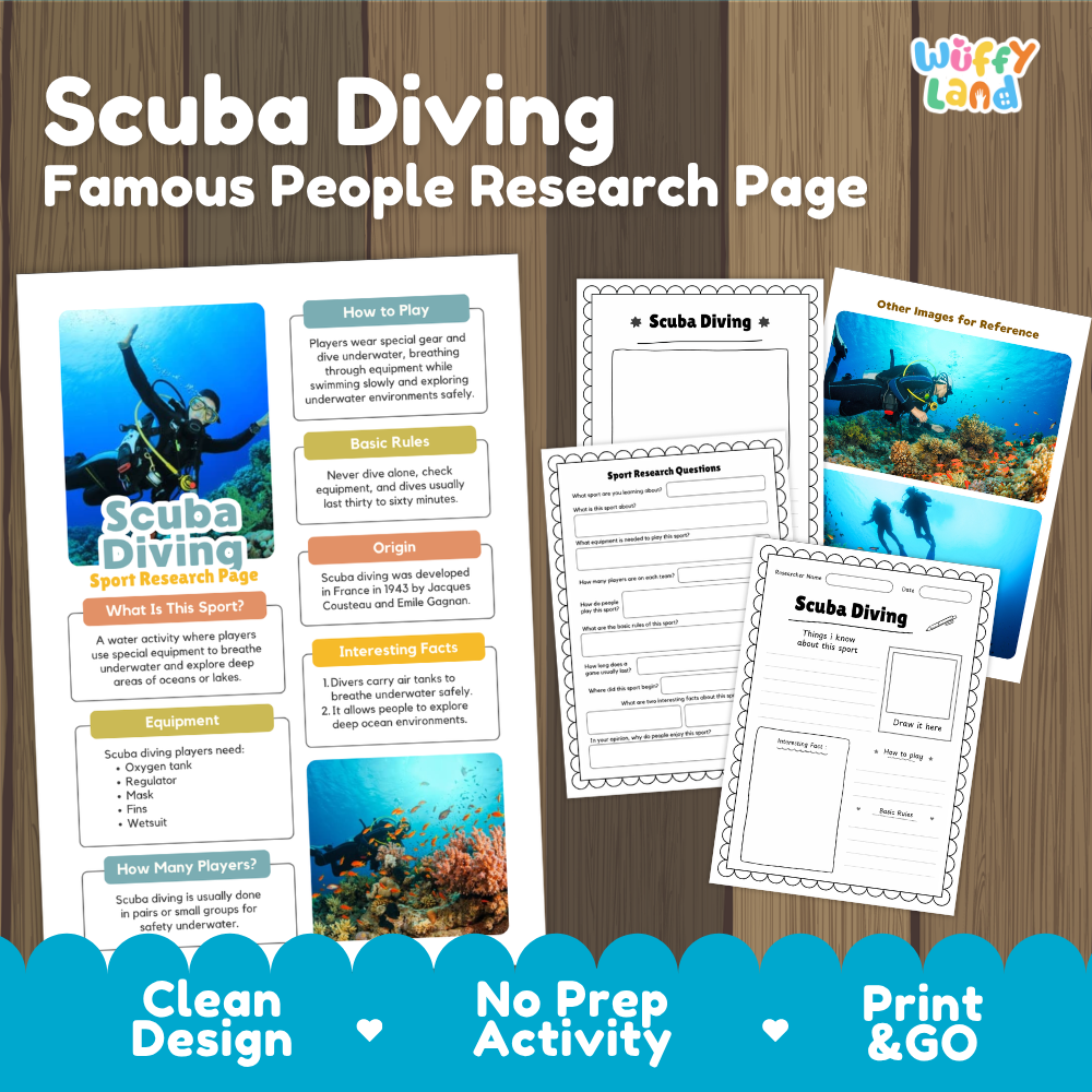 Scuba Diving Water Sport Research Project Worksheets and Fact Sheet