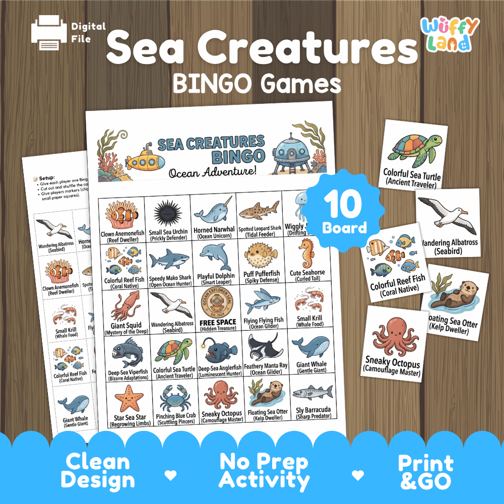 Sea Creatures Bingo Games Printable Ocean Adventure Activities