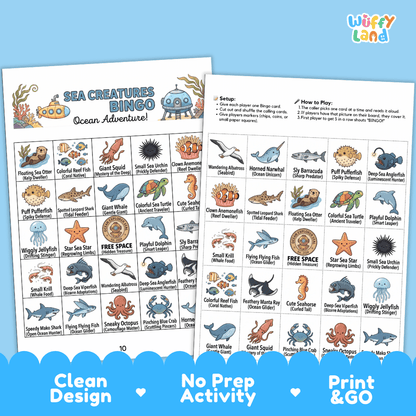 Sea Creatures Bingo Games Printable Ocean Adventure Activities