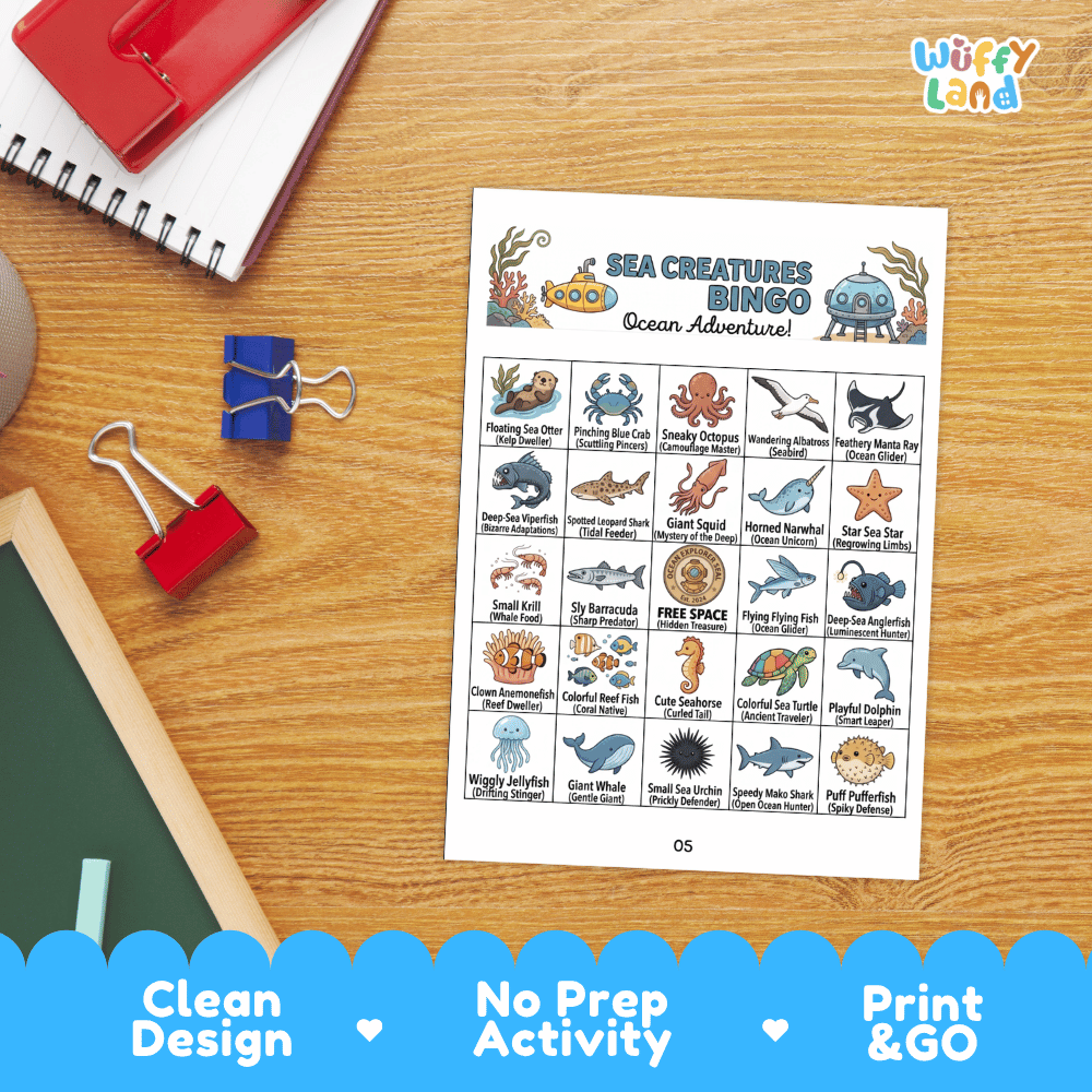 Sea Creatures Bingo Games Printable Ocean Adventure Activities