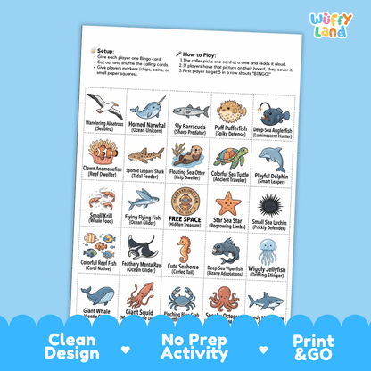 Sea Creatures Bingo Games Printable Ocean Adventure Activities