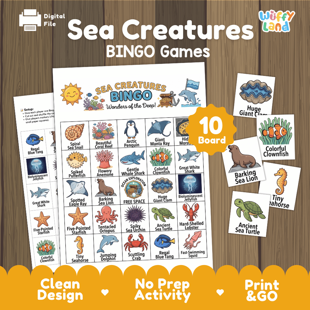 Sea Creatures Bingo Games Printable Ocean Animals Activities