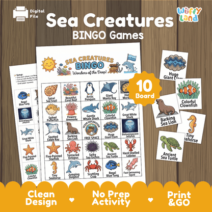 Sea Creatures Bingo Games Printable Ocean Animals Activities
