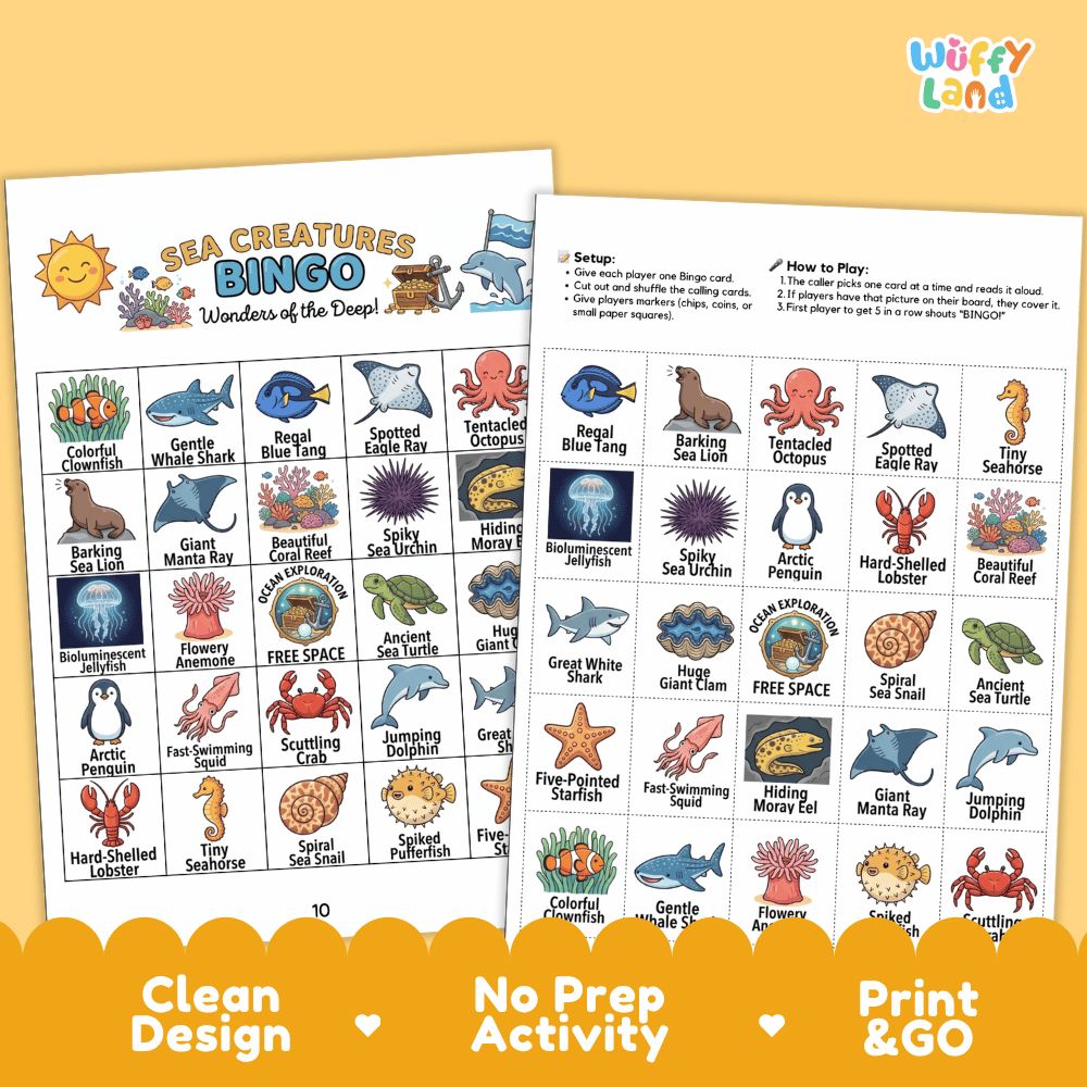 Sea Creatures Bingo Games Printable Ocean Animals Activities