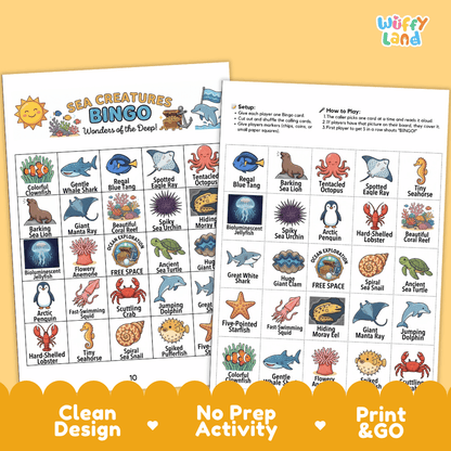 Sea Creatures Bingo Games Printable Ocean Animals Activities