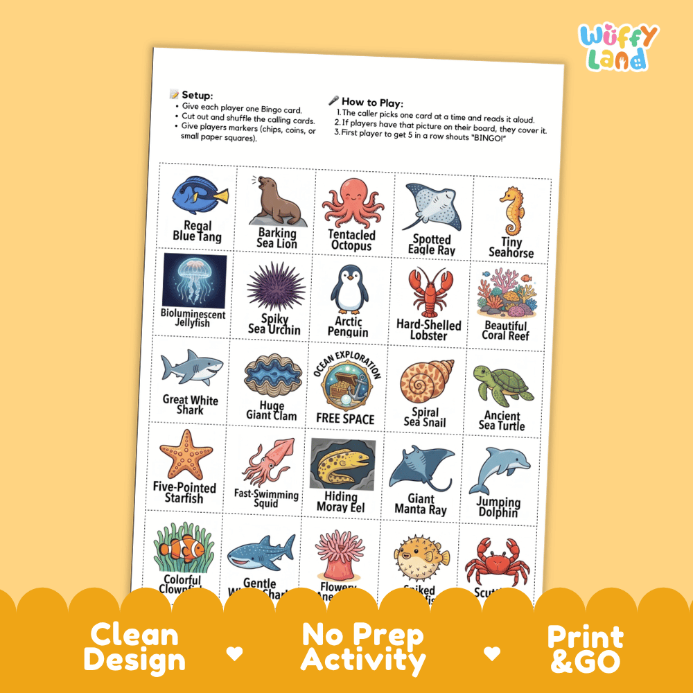 Sea Creatures Bingo Games Printable Ocean Animals Activities