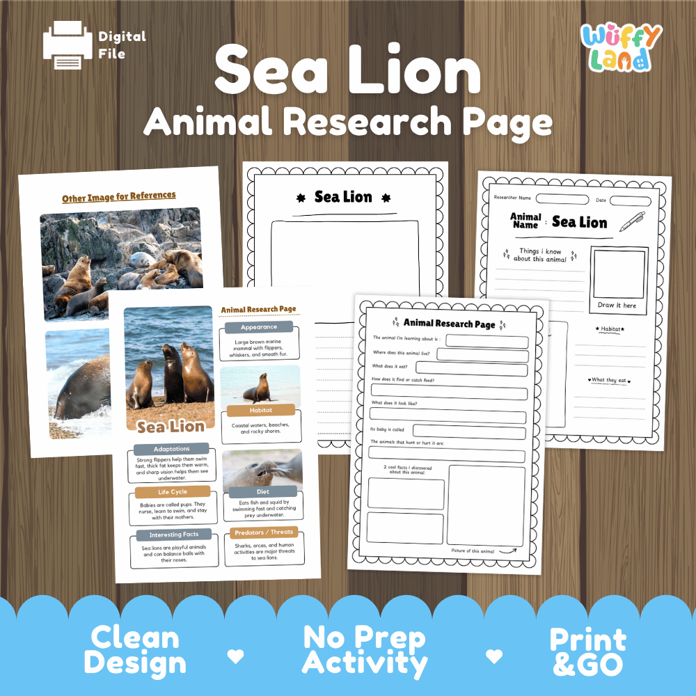 Sea Lion Animal Research Page Worksheets