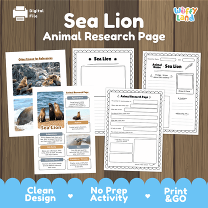Sea Lion Animal Research Page Worksheets