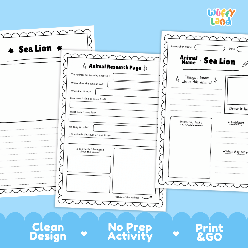 Sea Lion Animal Research Page Worksheets