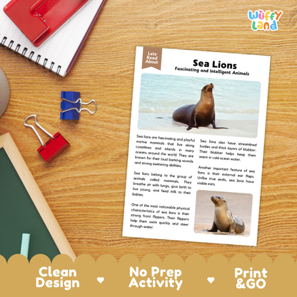 Sea Lion Reading Passage and Comprehension Questions with Answer Key Worksheets