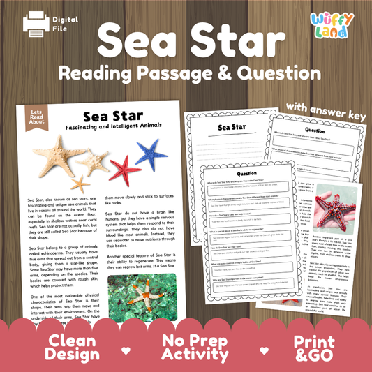 Sea Star Reading Passage and Comprehension Questions Worksheets
