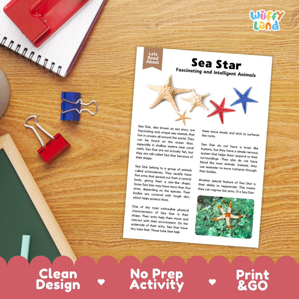 Sea Star Reading Passage and Comprehension Questions Worksheets