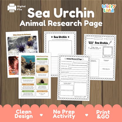 Sea Urchin Animal Research Project Worksheets and Fact Sheet Activity
