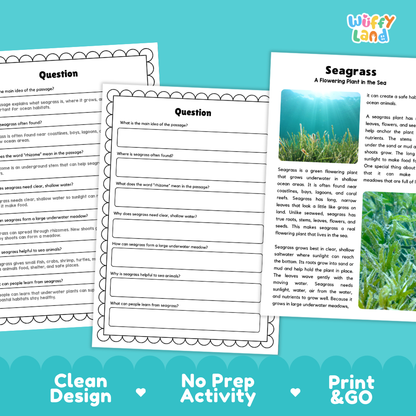 Seagrass Plant Reading Passages Worksheets and Comprehension Activity
