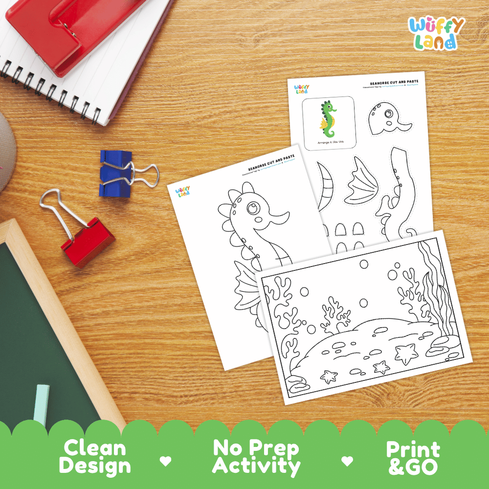 Seahorse Cut and Paste Craft and Coloring Pages Activity Worksheets