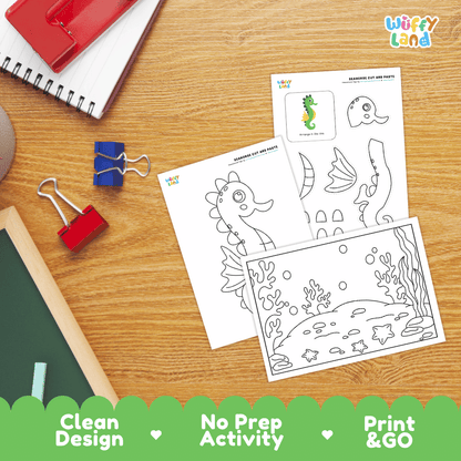 Seahorse Cut and Paste Craft and Coloring Pages Activity Worksheets