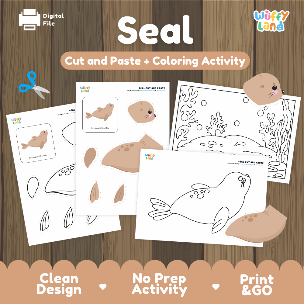 Seal Cut and Paste Craft and Coloring Activity Worksheets