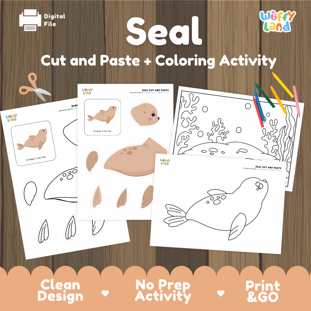 Seal Cut and Paste Craft and Coloring Activity Worksheets