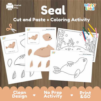 Seal Cut and Paste Craft and Coloring Activity Worksheets