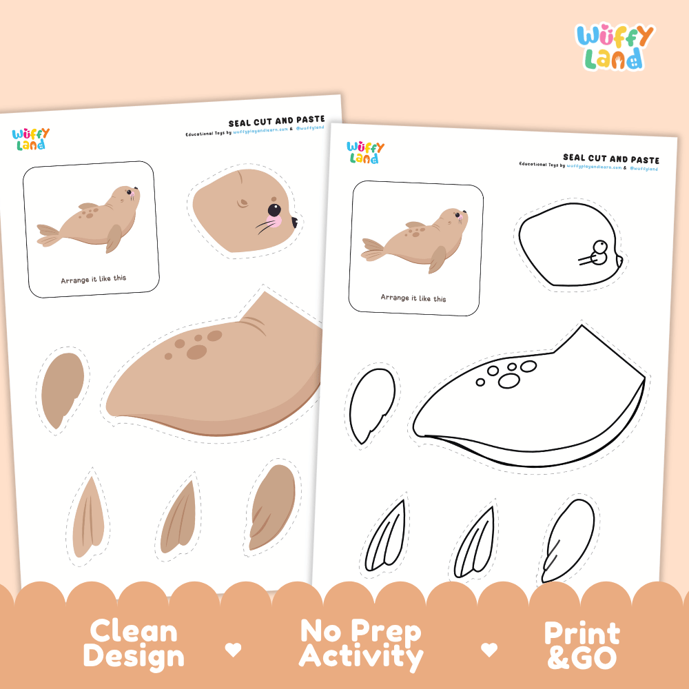 Seal Cut and Paste Craft and Coloring Activity Worksheets
