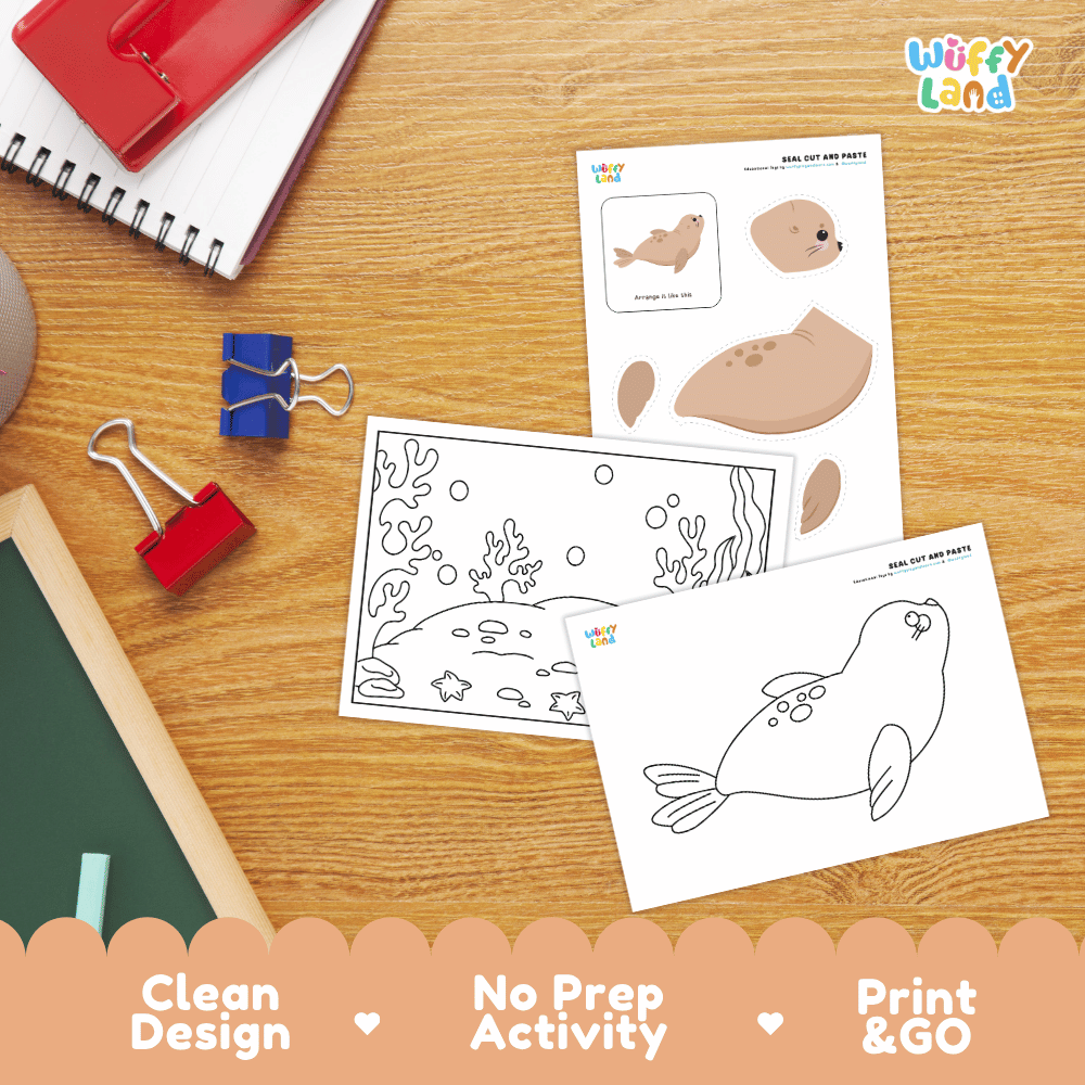 Seal Cut and Paste Craft and Coloring Activity Worksheets