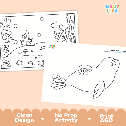 Seal Cut and Paste Craft and Coloring Activity Worksheets