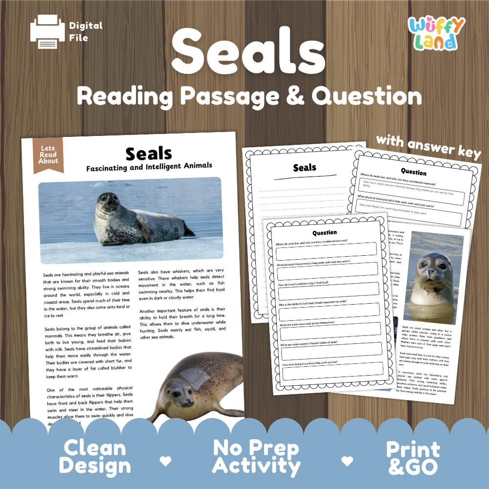 Seals Reading Passage and Comprehension Questions Worksheets with Answer Key