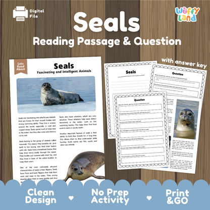 Seals Reading Passage and Comprehension Questions Worksheets with Answer Key