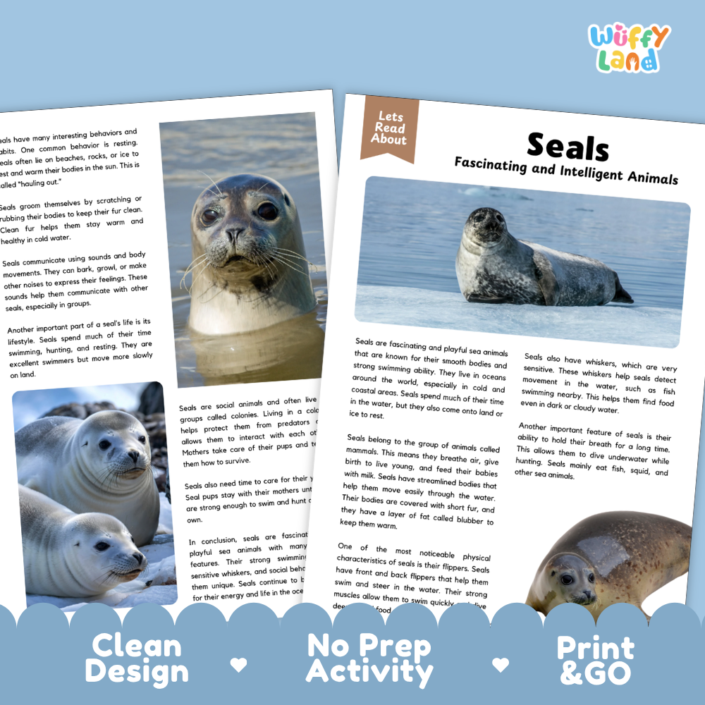 Seals Reading Passage and Comprehension Questions Worksheets with Answer Key