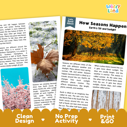 Complete teacher answer key worksheet providing detailed model responses for seasons comprehension questions