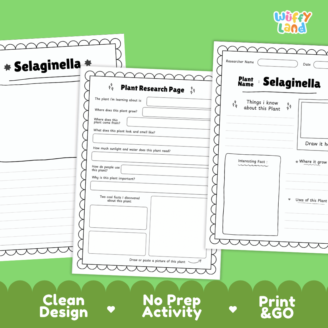 Selaginella Plant Research Pages and Worksheets