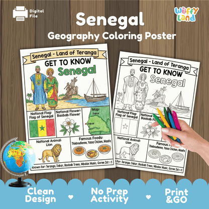 Senegal Country Study Geography Coloring Page Worksheet Activity | Africa