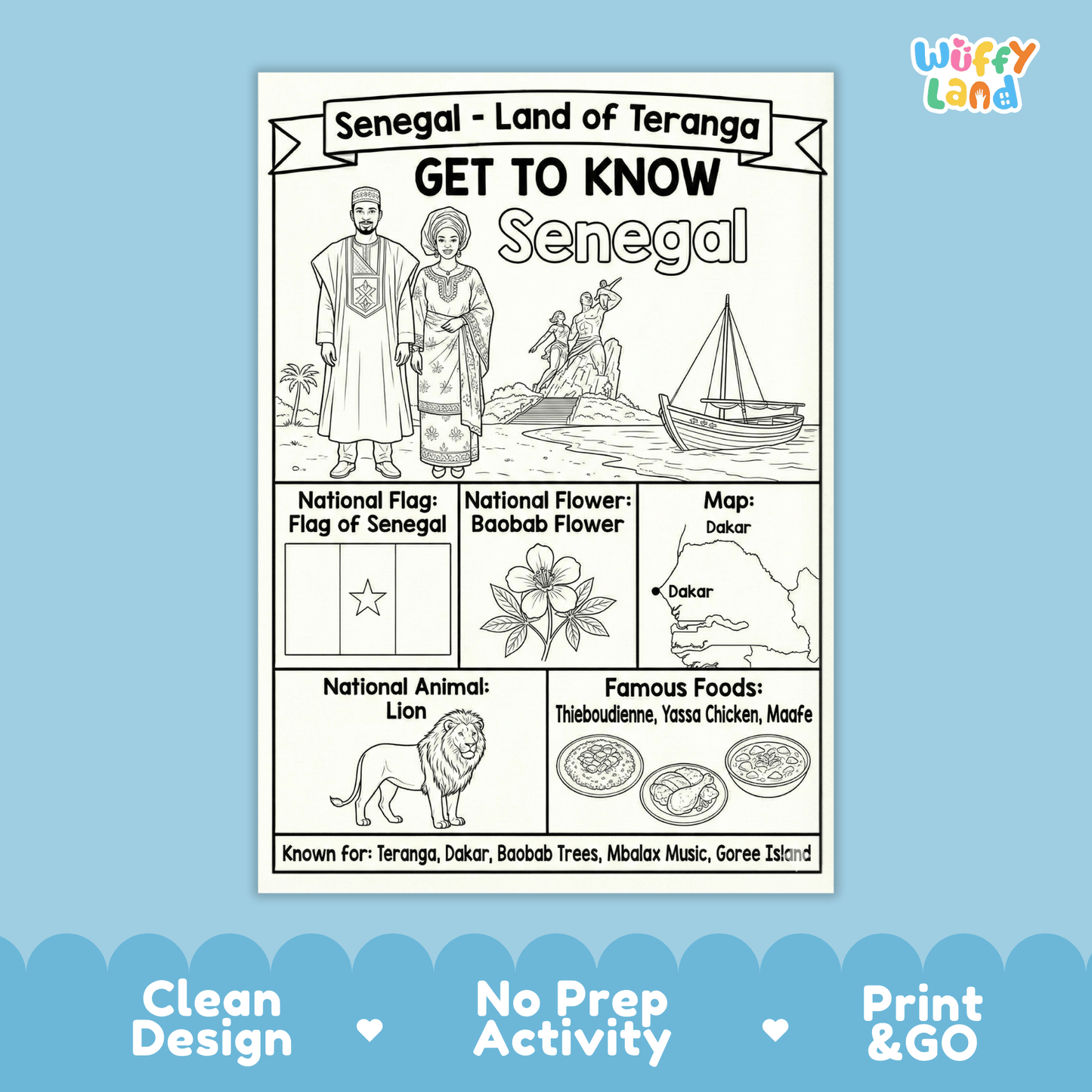 Senegal Country Study Geography Coloring Page Worksheet Activity | Africa